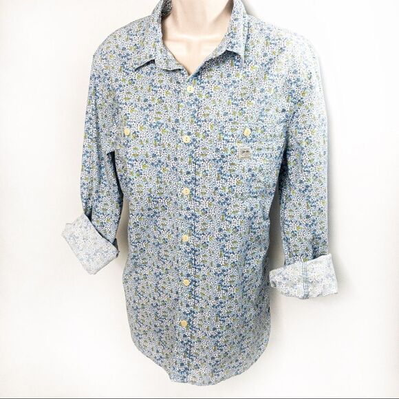 Ralph Lauren D&S Blue Floral Button Down Top Sz M - Picture 2 of 12